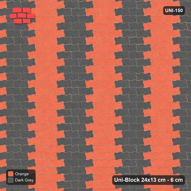 Interlock (Pasco) 24x13 cm · UNI-150 · Alternating vertical columns, 4 wide, straight lay (Ember) · Top view Interlock (Pasco) 24x13 cm · UNI-150 · Alternating vertical columns, 4 wide, straight lay (Ember) · Top view
