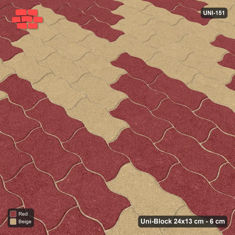 Interlock (Pasco) 24x13 cm · UNI-151 · Checkerboard of 3x4 piece blocks, straight lay, kerb frame (Terracotta) · Side view Interlock (Pasco) 24x13 cm · UNI-151 · Checkerboard of 3x4 piece blocks, straight lay, kerb frame (Terracotta) · Side view