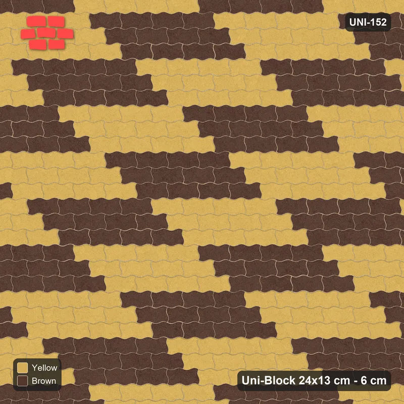 Interlock (Pasco) 24x13 cm · UNI-152 · Checkerboard of 4x3 piece blocks, straight lay, kerb frame (Harvest) · Top view Interlock (Pasco) 24x13 cm · UNI-152 · Checkerboard of 4x3 piece blocks, straight lay, kerb frame (Harvest) · Top view