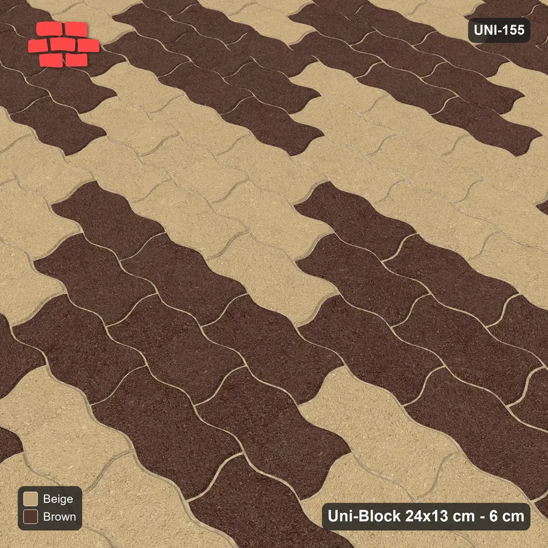 Interlock (Pasco) 24x13 cm · UNI-155 · Checkerboard of 3x3 piece blocks, straight lay (Sandstone) · Side view Interlock (Pasco) 24x13 cm · UNI-155 · Checkerboard of 3x3 piece blocks, straight lay (Sandstone) · Side view