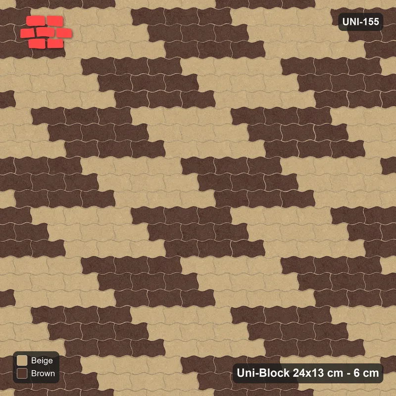 Interlock (Pasco) 24x13 cm · UNI-155 · Checkerboard of 3x3 piece blocks, straight lay (Sandstone) · Top view Interlock (Pasco) 24x13 cm · UNI-155 · Checkerboard of 3x3 piece blocks, straight lay (Sandstone) · Top view