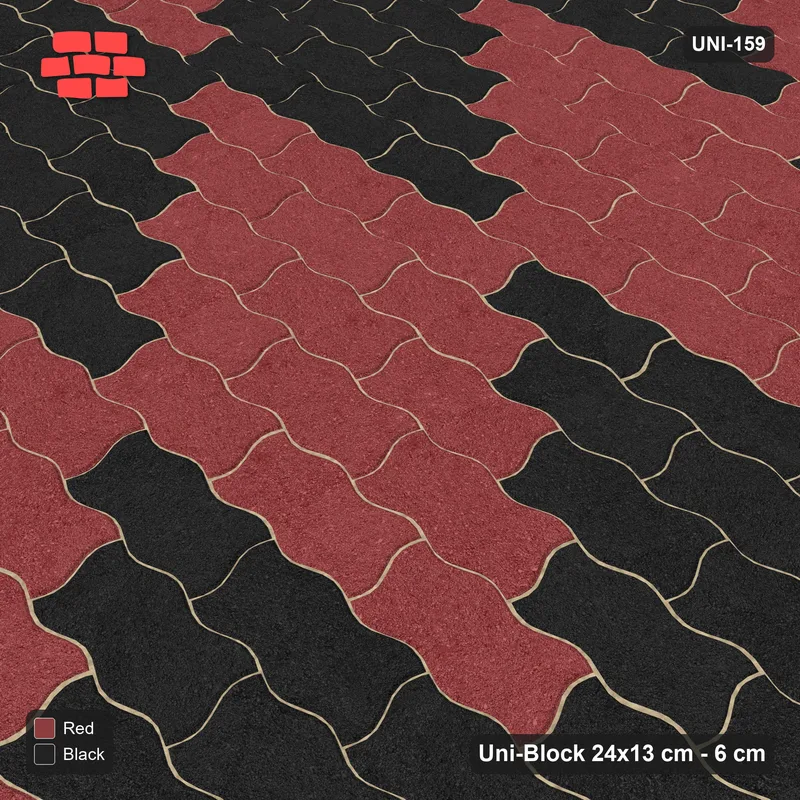 Interlock (Pasco) 24x13 cm · UNI-159 · Checkerboard of 3x5 piece blocks, straight lay (Red & Black) · Side view Interlock (Pasco) 24x13 cm · UNI-159 · Checkerboard of 3x5 piece blocks, straight lay (Red & Black) · Side view
