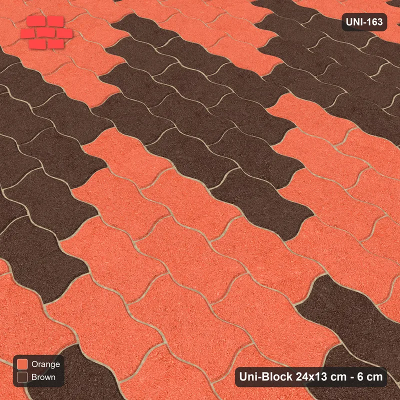 Interlock (Pasco) 24x13 cm · UNI-163 · Checkerboard of 3x4 piece blocks, straight lay (Burnt Clay) · Side view Interlock (Pasco) 24x13 cm · UNI-163 · Checkerboard of 3x4 piece blocks, straight lay (Burnt Clay) · Side view