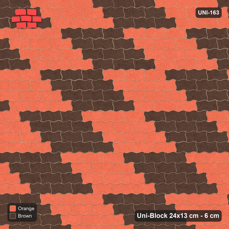 Interlock (Pasco) 24x13 cm · UNI-163 · Checkerboard of 3x4 piece blocks, straight lay (Burnt Clay) · Top view Interlock (Pasco) 24x13 cm · UNI-163 · Checkerboard of 3x4 piece blocks, straight lay (Burnt Clay) · Top view