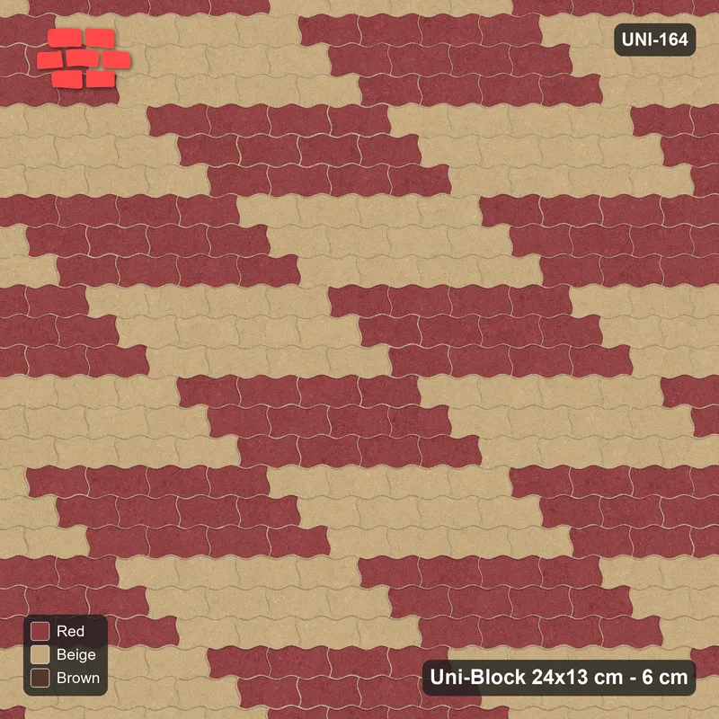 Interlock (Pasco) 24x13 cm · UNI-164 · Checkerboard of 4x3 piece blocks, straight lay (Tuscany) · Top view Interlock (Pasco) 24x13 cm · UNI-164 · Checkerboard of 4x3 piece blocks, straight lay (Tuscany) · Top view