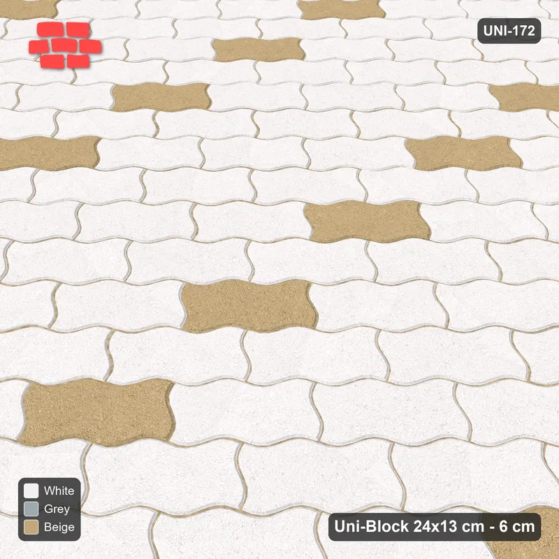 Interlock (Pasco) 24x13 cm · UNI-172 · Diagonal lines of accent pieces every 4, 45-degree lay, kerb frame (Coastal) · Side view Interlock (Pasco) 24x13 cm · UNI-172 · Diagonal lines of accent pieces every 4, 45-degree lay, kerb frame (Coastal) · Side view