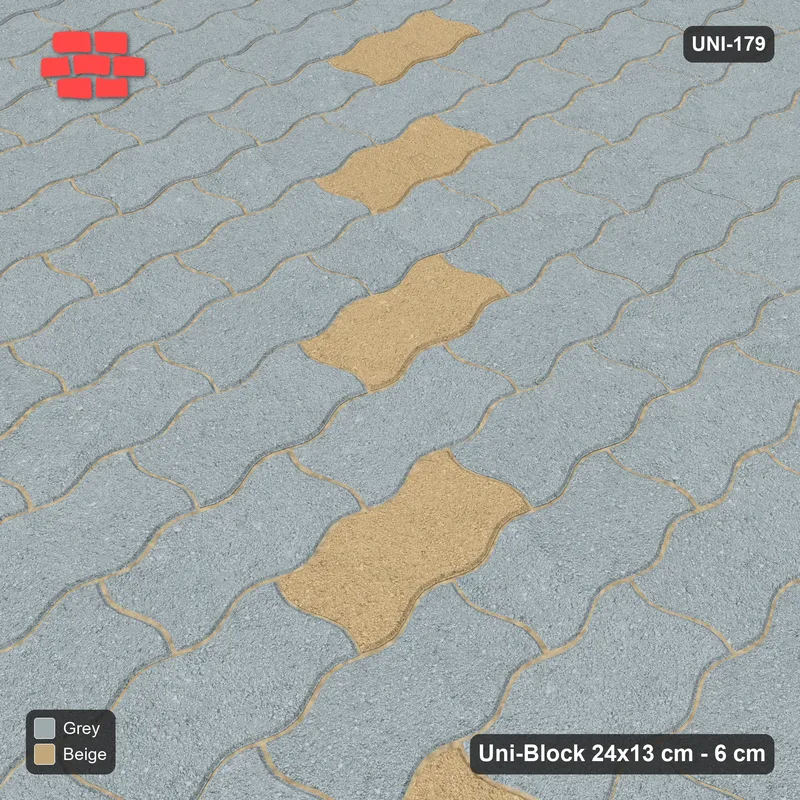 Interlock (Pasco) 24x13 cm · UNI-179 · Diagonal lines of accent pieces every 5, quarter-turn lay, kerb frame (Warm Grey) · Side view Interlock (Pasco) 24x13 cm · UNI-179 · Diagonal lines of accent pieces every 5, quarter-turn lay, kerb frame (Warm Grey) · Side view
