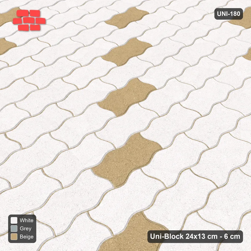 Interlock (Pasco) 24x13 cm · UNI-180 · Diagonal lines of accent pieces every 4, quarter-turn lay, kerb frame (Coastal) · Side view Interlock (Pasco) 24x13 cm · UNI-180 · Diagonal lines of accent pieces every 4, quarter-turn lay, kerb frame (Coastal) · Side view