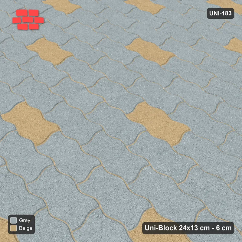 Interlock (Pasco) 24x13 cm · UNI-183 · Scattered accent pieces, one in every 3x3, straight lay (Warm Grey) · Side view Interlock (Pasco) 24x13 cm · UNI-183 · Scattered accent pieces, one in every 3x3, straight lay (Warm Grey) · Side view