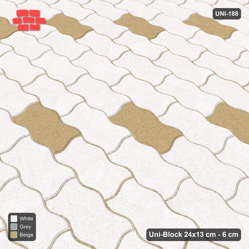 Interlock (Pasco) 24x13 cm · UNI-188 · Diagonal lines of accent pieces every 4, straight lay, kerb frame (Coastal) · Side view Interlock (Pasco) 24x13 cm · UNI-188 · Diagonal lines of accent pieces every 4, straight lay, kerb frame (Coastal) · Side view