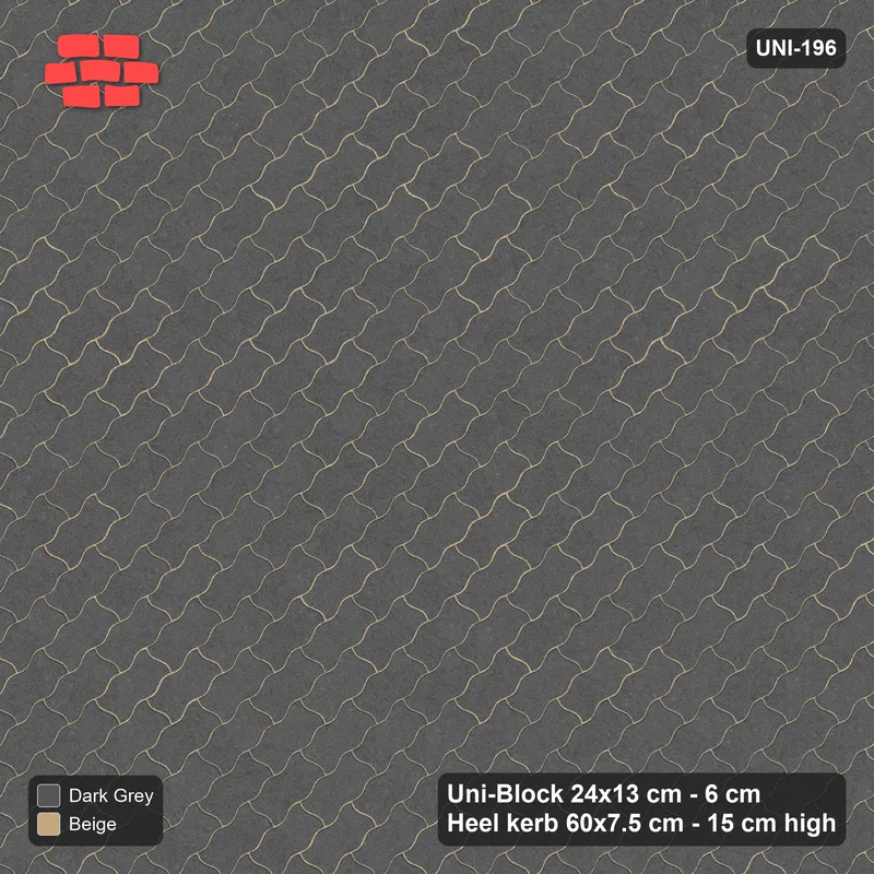 Interlock (Pasco) 24x13 cm · UNI-196 · Plain field, 45-degree lay, kerb frame (Stone & Earth) · Top view Interlock (Pasco) 24x13 cm · UNI-196 · Plain field, 45-degree lay, kerb frame (Stone & Earth) · Top view