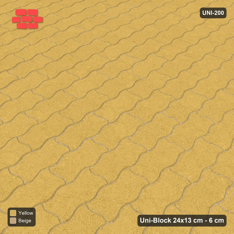 Interlock (Pasco) 24x13 cm · UNI-200 · Plain field, quarter-turn lay, kerb frame (Desert Sun) · Side view Interlock (Pasco) 24x13 cm · UNI-200 · Plain field, quarter-turn lay, kerb frame (Desert Sun) · Side view