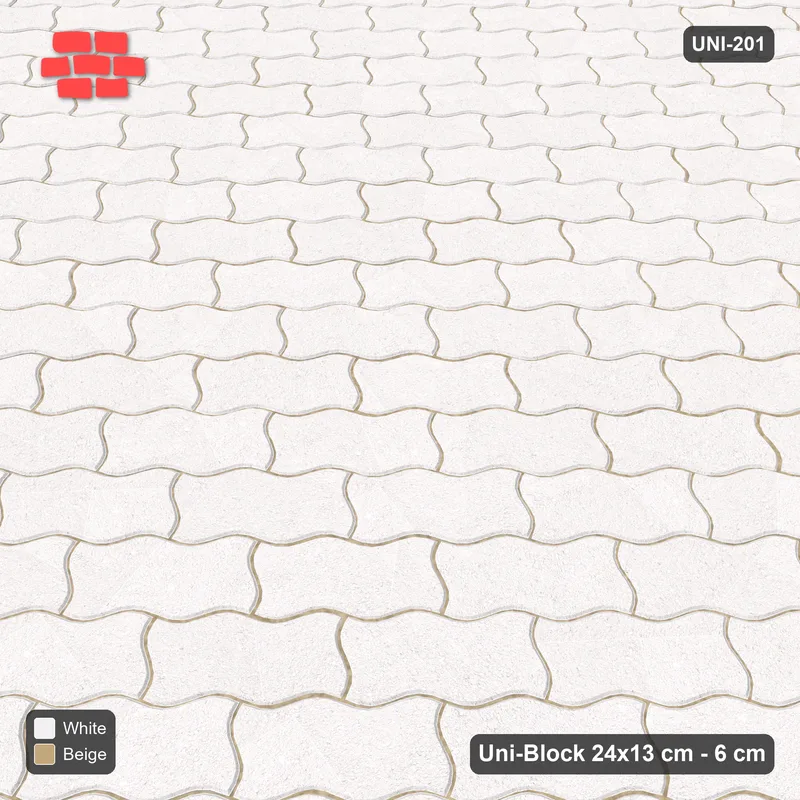 Interlock (Pasco) 24x13 cm · UNI-201 · Plain field, 45-degree lay (Ivory & Sand) · Side view Interlock (Pasco) 24x13 cm · UNI-201 · Plain field, 45-degree lay (Ivory & Sand) · Side view