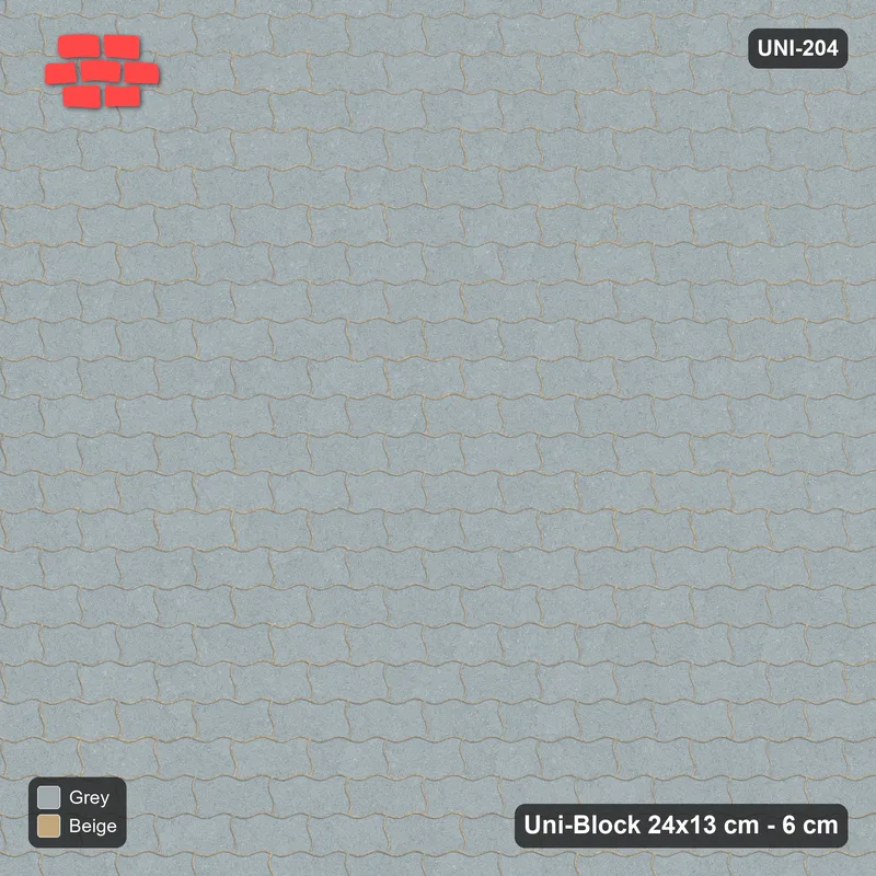 Interlock (Pasco) 24x13 cm · UNI-204 · Plain field, straight lay, kerb frame (Warm Grey) · Top view Interlock (Pasco) 24x13 cm · UNI-204 · Plain field, straight lay, kerb frame (Warm Grey) · Top view