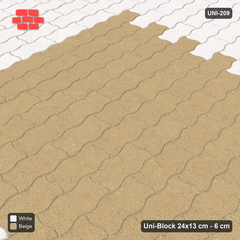 Interlock (Pasco) 24x13 cm · UNI-209 · Central square medallion, quarter-turn lay, kerb frame (Ivory & Sand) · Side view Interlock (Pasco) 24x13 cm · UNI-209 · Central square medallion, quarter-turn lay, kerb frame (Ivory & Sand) · Side view