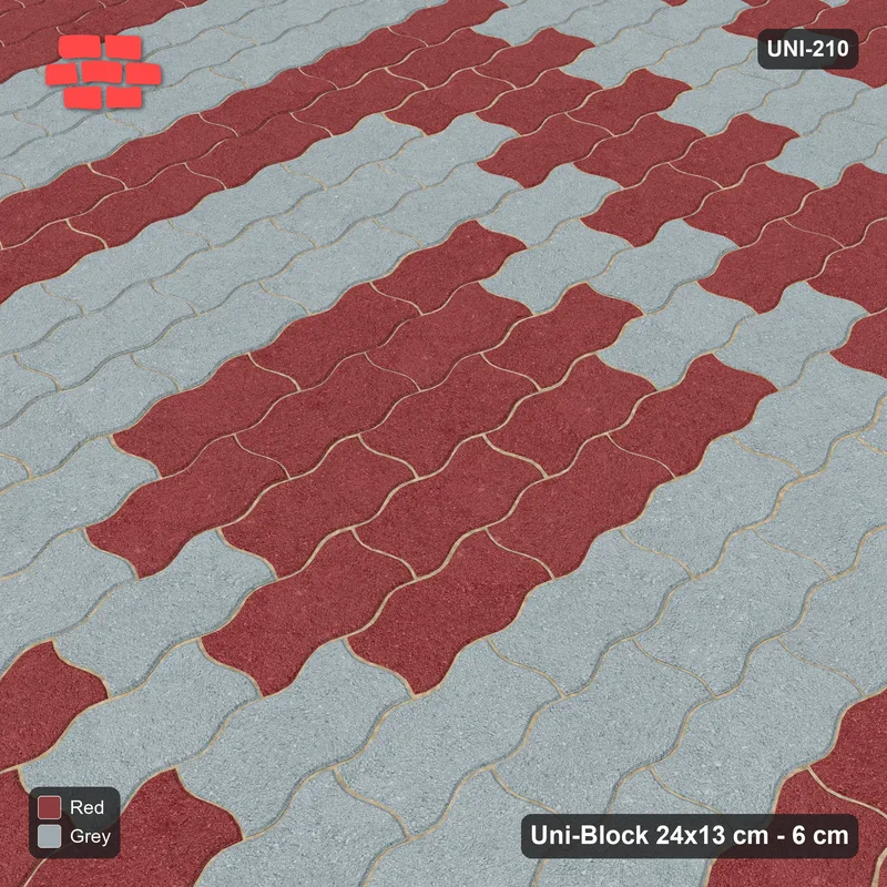 Interlock (Pasco) 24x13 cm · UNI-210 · Concentric square rings, quarter-turn lay (Brick & Ash) · Side view Interlock (Pasco) 24x13 cm · UNI-210 · Concentric square rings, quarter-turn lay (Brick & Ash) · Side view