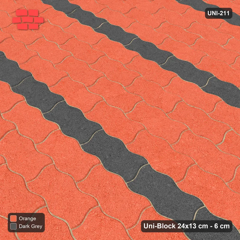 Interlock (Pasco) 24x13 cm · UNI-211 · Accent courses (1 in 5), straight lay (Ember) · Side view Interlock (Pasco) 24x13 cm · UNI-211 · Accent courses (1 in 5), straight lay (Ember) · Side view