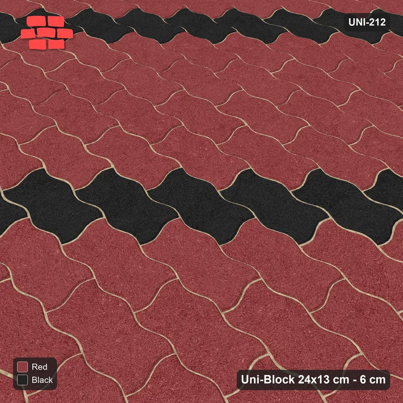 Interlock (Pasco) 24x13 cm · UNI-212 · Diagonal accent stripes (1 in 5), straight lay, kerb frame (Red & Black) · Side view Interlock (Pasco) 24x13 cm · UNI-212 · Diagonal accent stripes (1 in 5), straight lay, kerb frame (Red & Black) · Side view