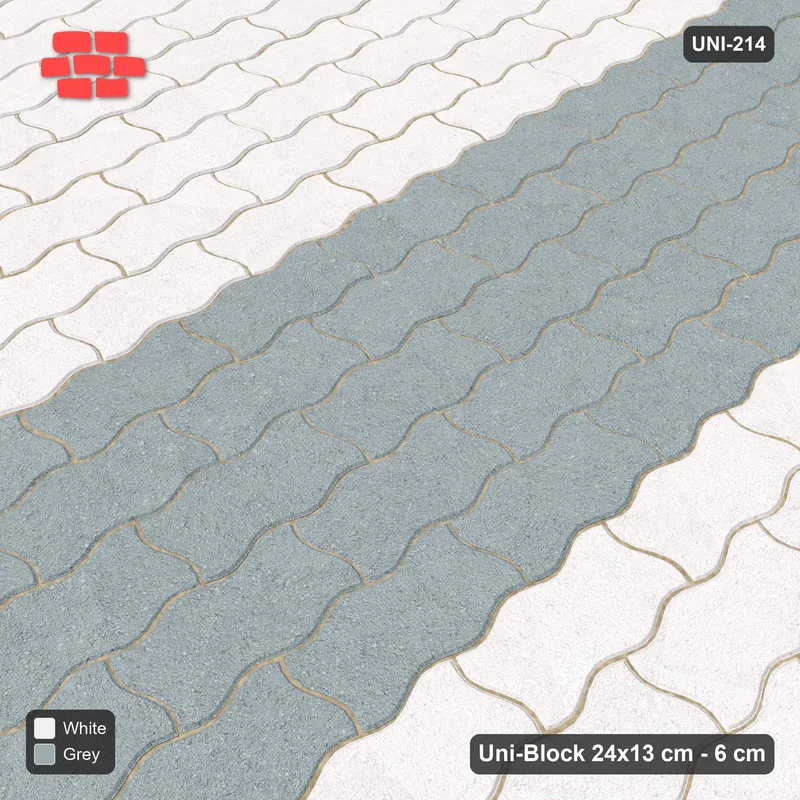 Interlock (Pasco) 24x13 cm · UNI-214 · Central feature band, quarter-turn lay, kerb frame (Salt & Pepper) · Side view Interlock (Pasco) 24x13 cm · UNI-214 · Central feature band, quarter-turn lay, kerb frame (Salt & Pepper) · Side view