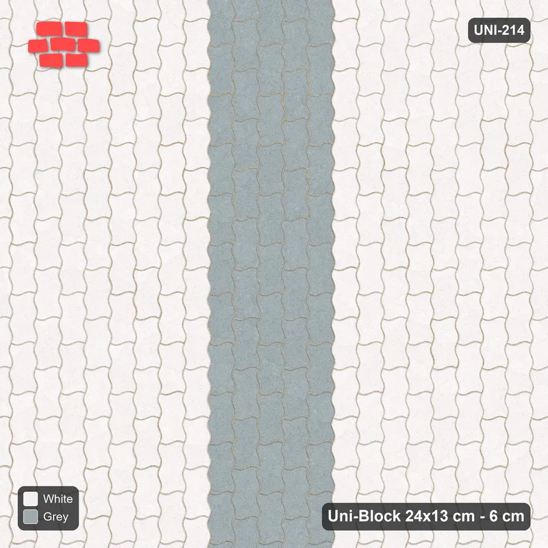 Interlock (Pasco) 24x13 cm · UNI-214 · Central feature band, quarter-turn lay, kerb frame (Salt & Pepper) · Top view Interlock (Pasco) 24x13 cm · UNI-214 · Central feature band, quarter-turn lay, kerb frame (Salt & Pepper) · Top view