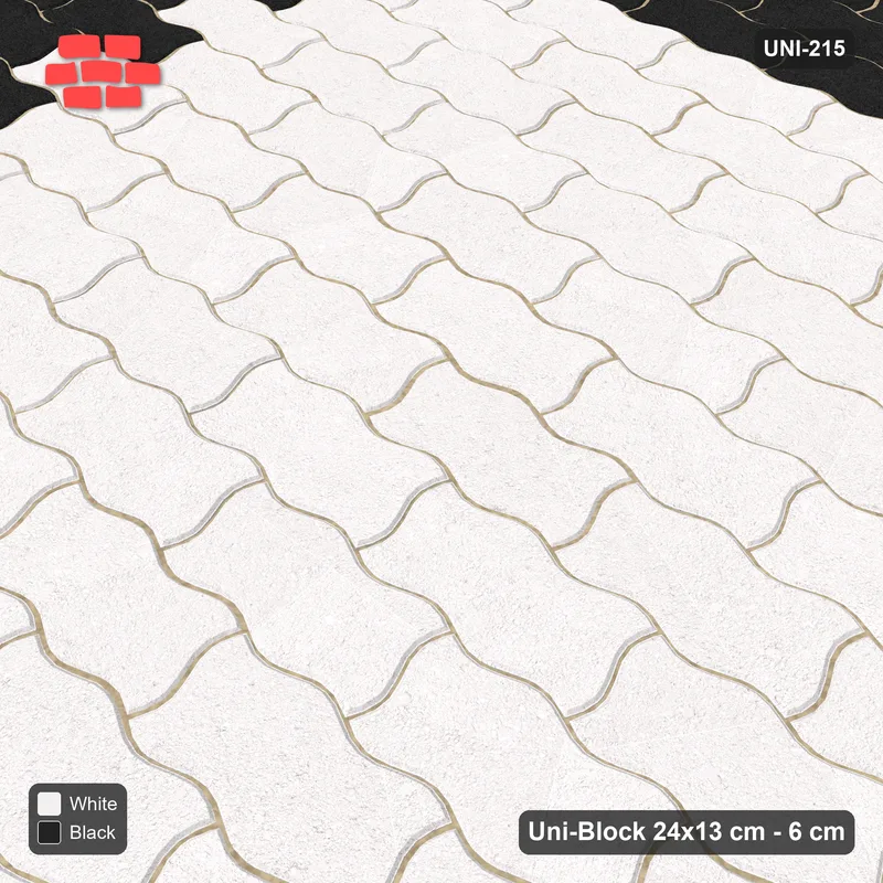 Interlock (Pasco) 24x13 cm · UNI-215 · Accent border courses, straight lay, kerb frame (Contrast) · Side view Interlock (Pasco) 24x13 cm · UNI-215 · Accent border courses, straight lay, kerb frame (Contrast) · Side view