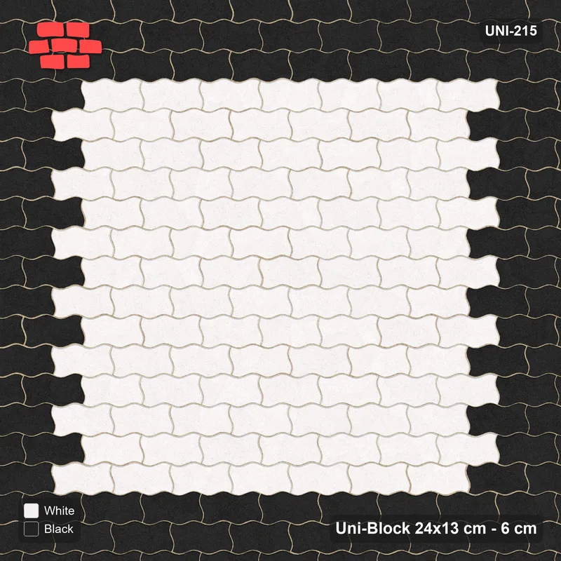 Interlock (Pasco) 24x13 cm · UNI-215 · Accent border courses, straight lay, kerb frame (Contrast) · Top view Interlock (Pasco) 24x13 cm · UNI-215 · Accent border courses, straight lay, kerb frame (Contrast) · Top view