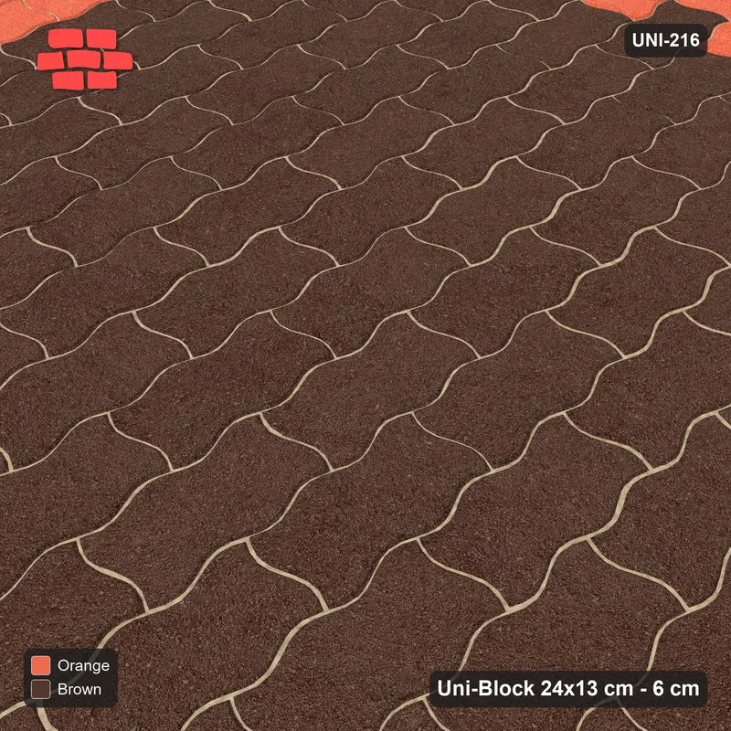 Interlock (Pasco) 24x13 cm · UNI-216 · Central square medallion, quarter-turn lay, kerb frame (Burnt Clay) · Side view Interlock (Pasco) 24x13 cm · UNI-216 · Central square medallion, quarter-turn lay, kerb frame (Burnt Clay) · Side view