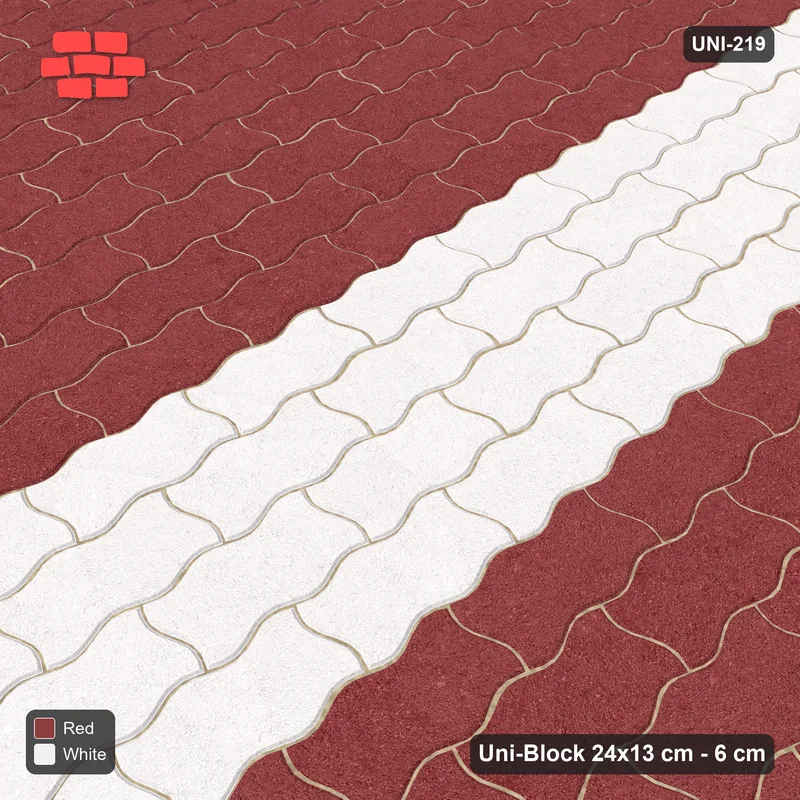 Interlock (Pasco) 24x13 cm · UNI-219 · Central feature band, quarter-turn lay, kerb frame (Burgundy & Ivory) · Side view Interlock (Pasco) 24x13 cm · UNI-219 · Central feature band, quarter-turn lay, kerb frame (Burgundy & Ivory) · Side view