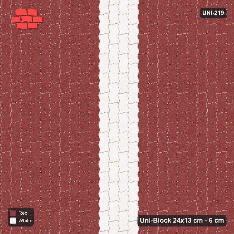 Interlock (Pasco) 24x13 cm · UNI-219 · Central feature band, quarter-turn lay, kerb frame (Burgundy & Ivory) · Top view Interlock (Pasco) 24x13 cm · UNI-219 · Central feature band, quarter-turn lay, kerb frame (Burgundy & Ivory) · Top view