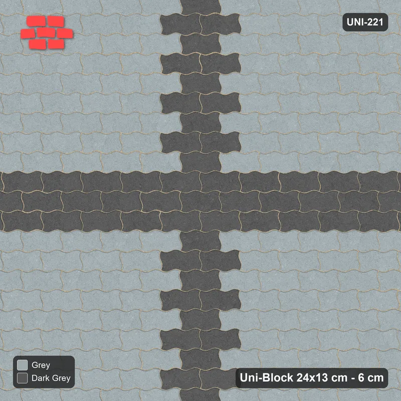 Interlock (Pasco) 24x13 cm · UNI-221 · Central cross band, straight lay, kerb frame (Charcoal Edge) · Top view Interlock (Pasco) 24x13 cm · UNI-221 · Central cross band, straight lay, kerb frame (Charcoal Edge) · Top view