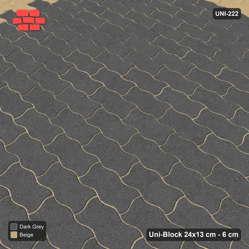 Interlock (Pasco) 24x13 cm · UNI-222 · Accent border courses, straight lay (Stone & Earth) · Side view Interlock (Pasco) 24x13 cm · UNI-222 · Accent border courses, straight lay (Stone & Earth) · Side view