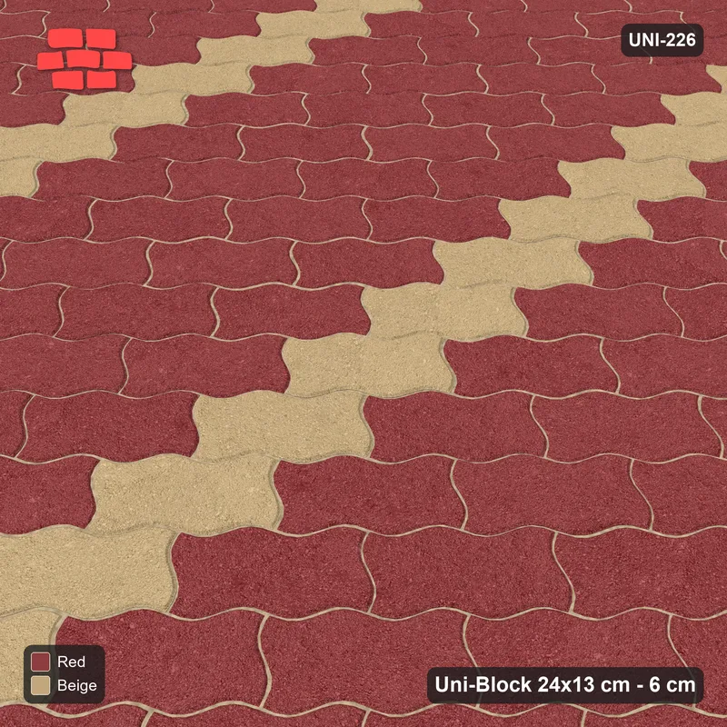 Interlock (Pasco) 24x13 cm · UNI-226 · Diagonal accent stripes (1 in 5), 45-degree lay (Terracotta) · Side view Interlock (Pasco) 24x13 cm · UNI-226 · Diagonal accent stripes (1 in 5), 45-degree lay (Terracotta) · Side view