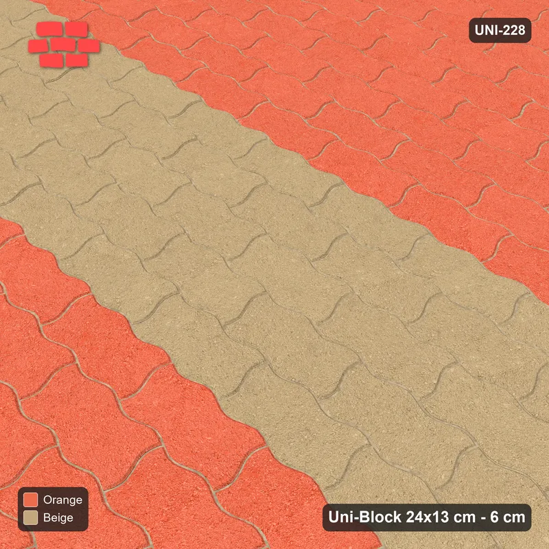 Interlock (Pasco) 24x13 cm · UNI-228 · Central feature band, straight lay, kerb frame (Clay Court) · Side view Interlock (Pasco) 24x13 cm · UNI-228 · Central feature band, straight lay, kerb frame (Clay Court) · Side view