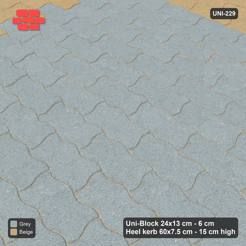Interlock (Pasco) 24x13 cm · UNI-229 · Accent border courses, straight lay, kerb frame (Warm Grey) · Side view Interlock (Pasco) 24x13 cm · UNI-229 · Accent border courses, straight lay, kerb frame (Warm Grey) · Side view