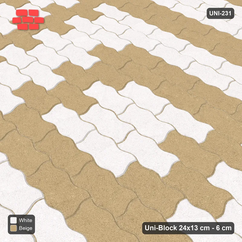 Interlock (Pasco) 24x13 cm · UNI-231 · Concentric square rings, straight lay, kerb frame (Ivory & Sand) · Side view Interlock (Pasco) 24x13 cm · UNI-231 · Concentric square rings, straight lay, kerb frame (Ivory & Sand) · Side view