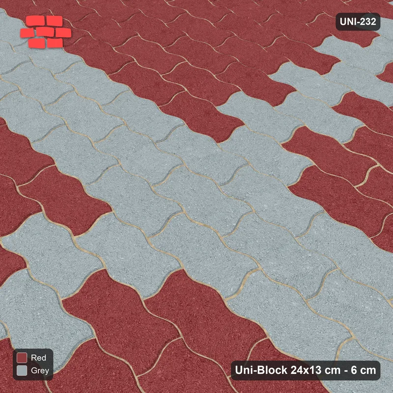 Interlock (Pasco) 24x13 cm · UNI-232 · Central cross band, straight lay, kerb frame (Brick & Ash) · Side view Interlock (Pasco) 24x13 cm · UNI-232 · Central cross band, straight lay, kerb frame (Brick & Ash) · Side view