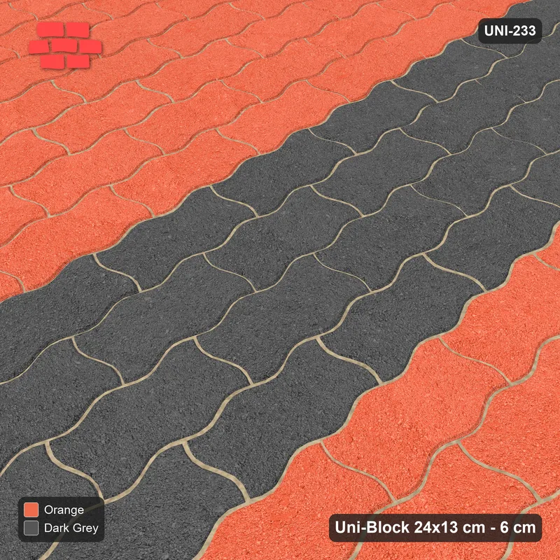 Interlock (Pasco) 24x13 cm · UNI-233 · Central feature band, quarter-turn lay, kerb frame (Ember) · Side view Interlock (Pasco) 24x13 cm · UNI-233 · Central feature band, quarter-turn lay, kerb frame (Ember) · Side view
