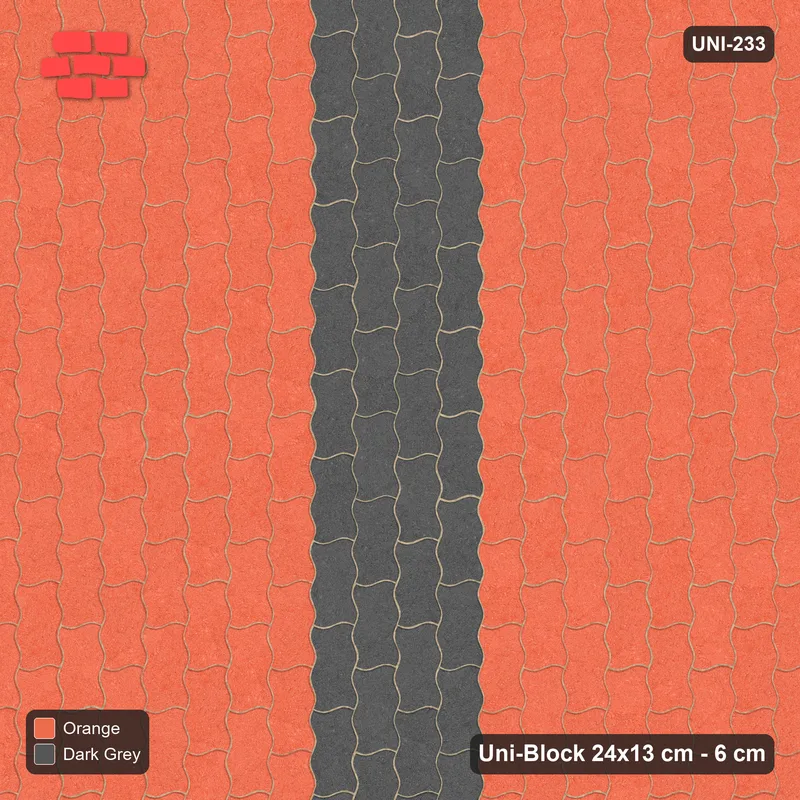 Interlock (Pasco) 24x13 cm · UNI-233 · Central feature band, quarter-turn lay, kerb frame (Ember) · Top view Interlock (Pasco) 24x13 cm · UNI-233 · Central feature band, quarter-turn lay, kerb frame (Ember) · Top view