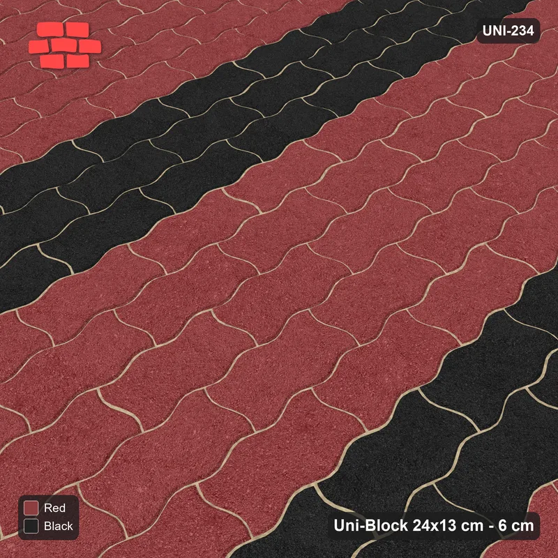 Interlock (Pasco) 24x13 cm · UNI-234 · Twin feature bands, quarter-turn lay (Red & Black) · Side view Interlock (Pasco) 24x13 cm · UNI-234 · Twin feature bands, quarter-turn lay (Red & Black) · Side view