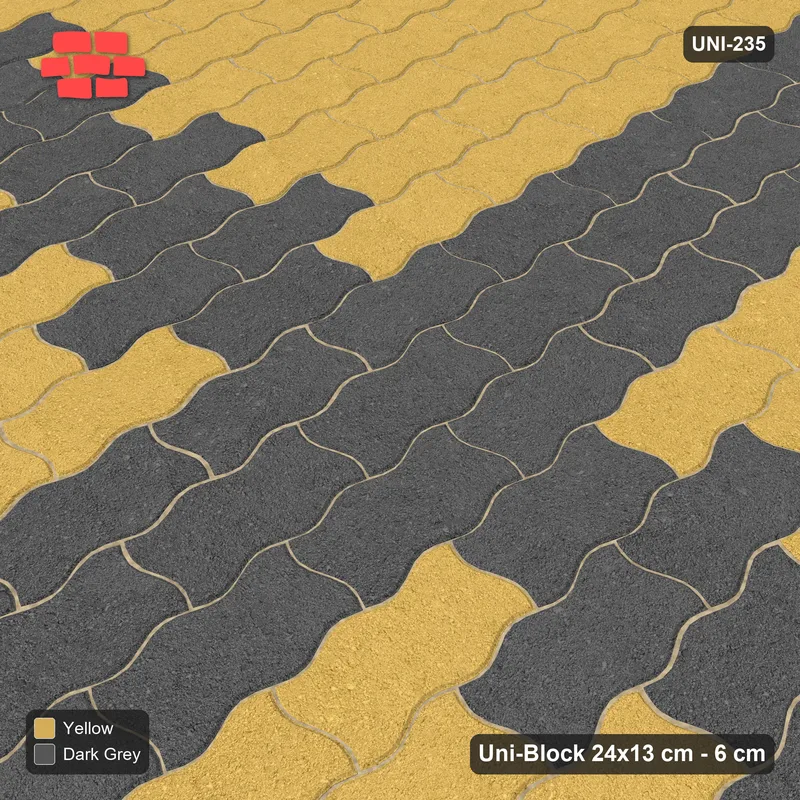 Interlock (Pasco) 24x13 cm · UNI-235 · Central cross band, quarter-turn lay, kerb frame (Mustard Slate) · Side view Interlock (Pasco) 24x13 cm · UNI-235 · Central cross band, quarter-turn lay, kerb frame (Mustard Slate) · Side view
