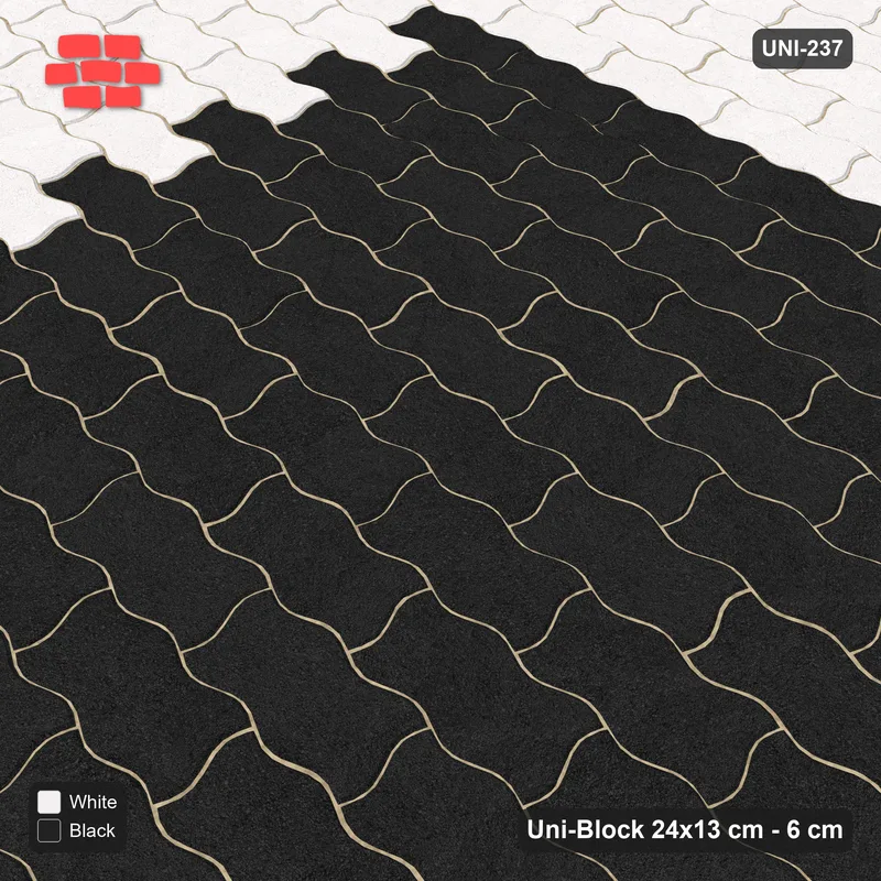 Interlock (Pasco) 24x13 cm · UNI-237 · Central square medallion, straight lay, kerb frame (Contrast) · Side view Interlock (Pasco) 24x13 cm · UNI-237 · Central square medallion, straight lay, kerb frame (Contrast) · Side view