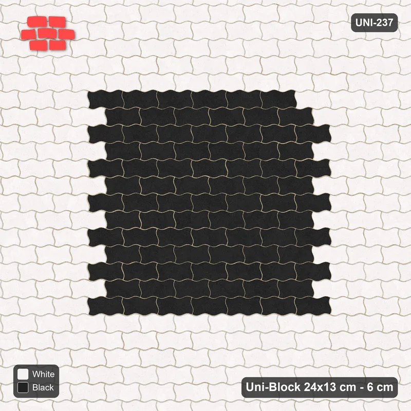 Interlock (Pasco) 24x13 cm · UNI-237 · Central square medallion, straight lay, kerb frame (Contrast) · Top view Interlock (Pasco) 24x13 cm · UNI-237 · Central square medallion, straight lay, kerb frame (Contrast) · Top view