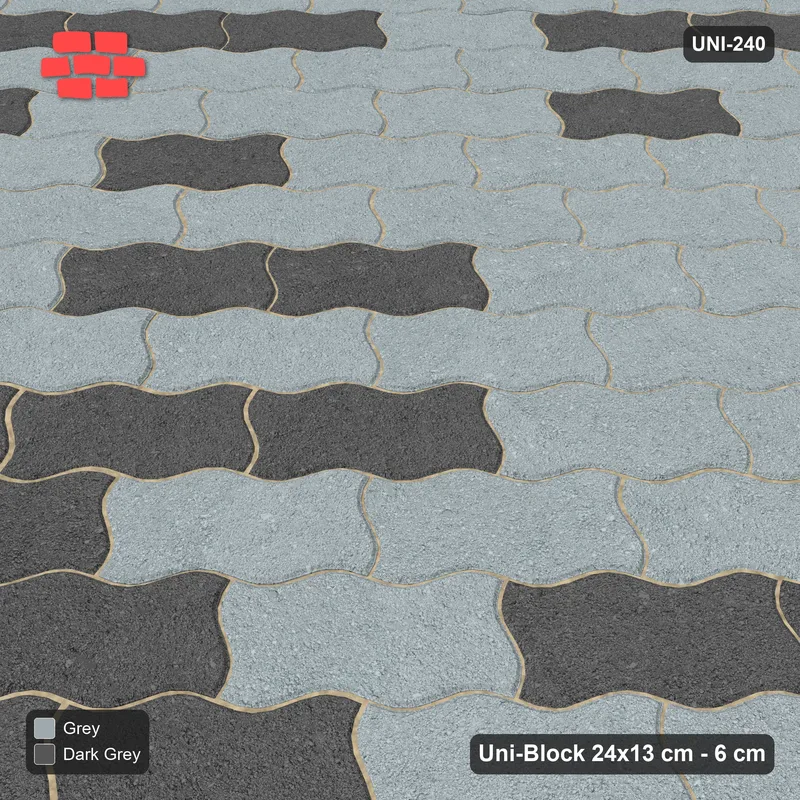 Interlock (Pasco) 24x13 cm · UNI-240 · Soft tonal blend, 45-degree lay, kerb frame (Charcoal Edge) · Side view Interlock (Pasco) 24x13 cm · UNI-240 · Soft tonal blend, 45-degree lay, kerb frame (Charcoal Edge) · Side view