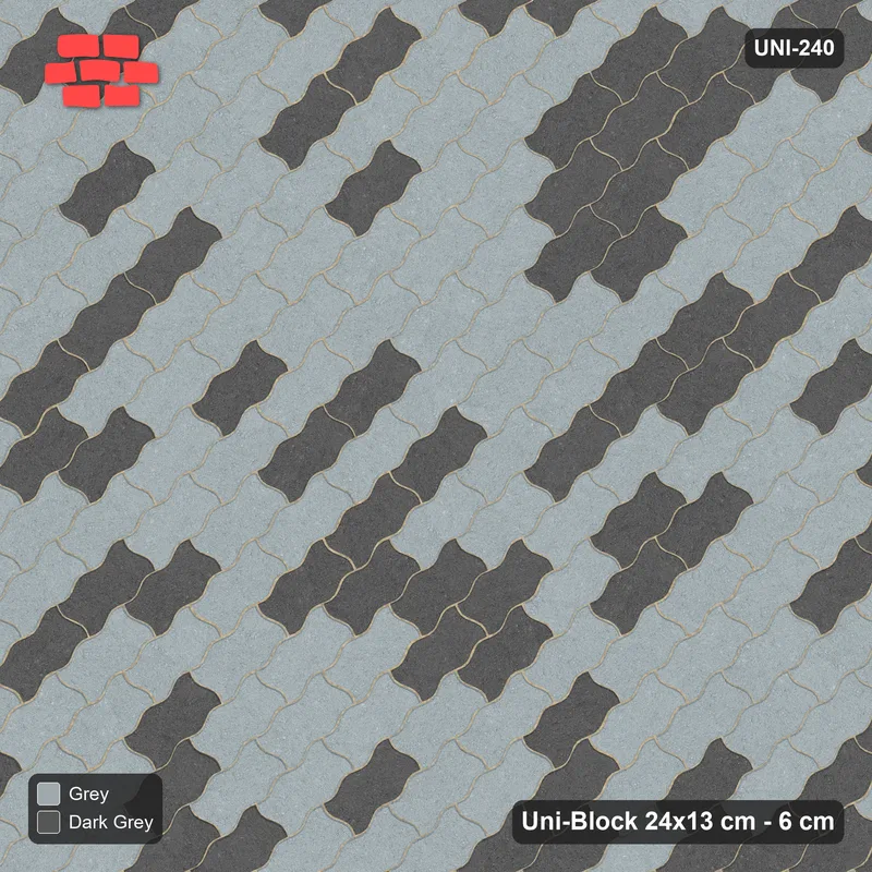 Interlock (Pasco) 24x13 cm · UNI-240 · Soft tonal blend, 45-degree lay, kerb frame (Charcoal Edge) · Top view Interlock (Pasco) 24x13 cm · UNI-240 · Soft tonal blend, 45-degree lay, kerb frame (Charcoal Edge) · Top view