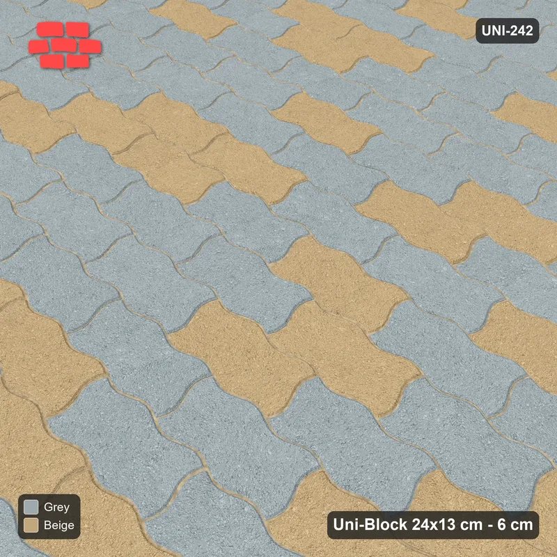 Interlock (Pasco) 24x13 cm · UNI-242 · Soft tonal blend, straight lay, kerb frame (Warm Grey) · Side view Interlock (Pasco) 24x13 cm · UNI-242 · Soft tonal blend, straight lay, kerb frame (Warm Grey) · Side view