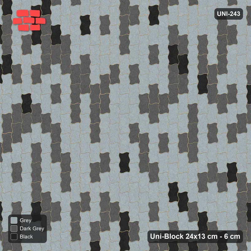Interlock (Pasco) 24x13 cm · UNI-243 · Soft tonal blend, quarter-turn lay (Graphite Scale) · Top view Interlock (Pasco) 24x13 cm · UNI-243 · Soft tonal blend, quarter-turn lay (Graphite Scale) · Top view