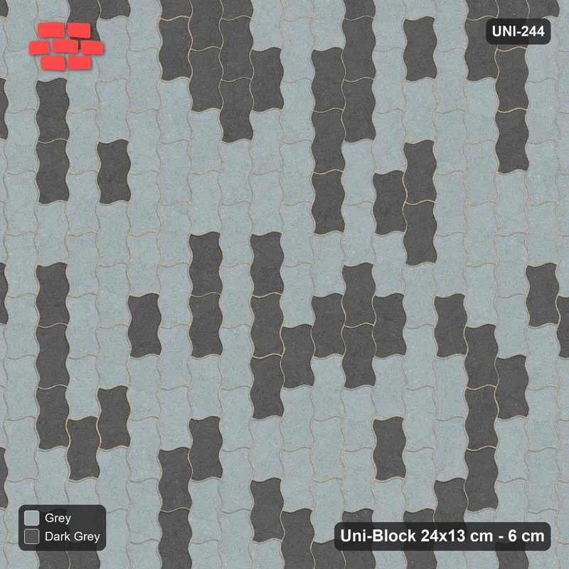 Interlock (Pasco) 24x13 cm · UNI-244 · Soft tonal blend, quarter-turn lay, kerb frame (Charcoal Edge) · Top view Interlock (Pasco) 24x13 cm · UNI-244 · Soft tonal blend, quarter-turn lay, kerb frame (Charcoal Edge) · Top view