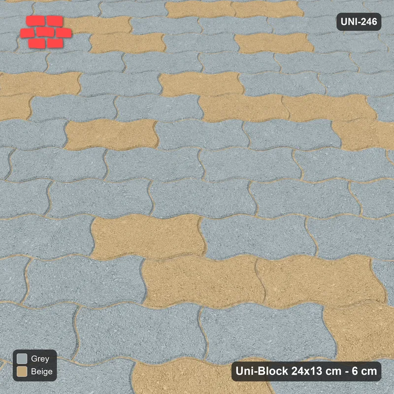 Interlock (Pasco) 24x13 cm · UNI-246 · Soft tonal blend, 45-degree lay, kerb frame (Warm Grey) · Side view Interlock (Pasco) 24x13 cm · UNI-246 · Soft tonal blend, 45-degree lay, kerb frame (Warm Grey) · Side view