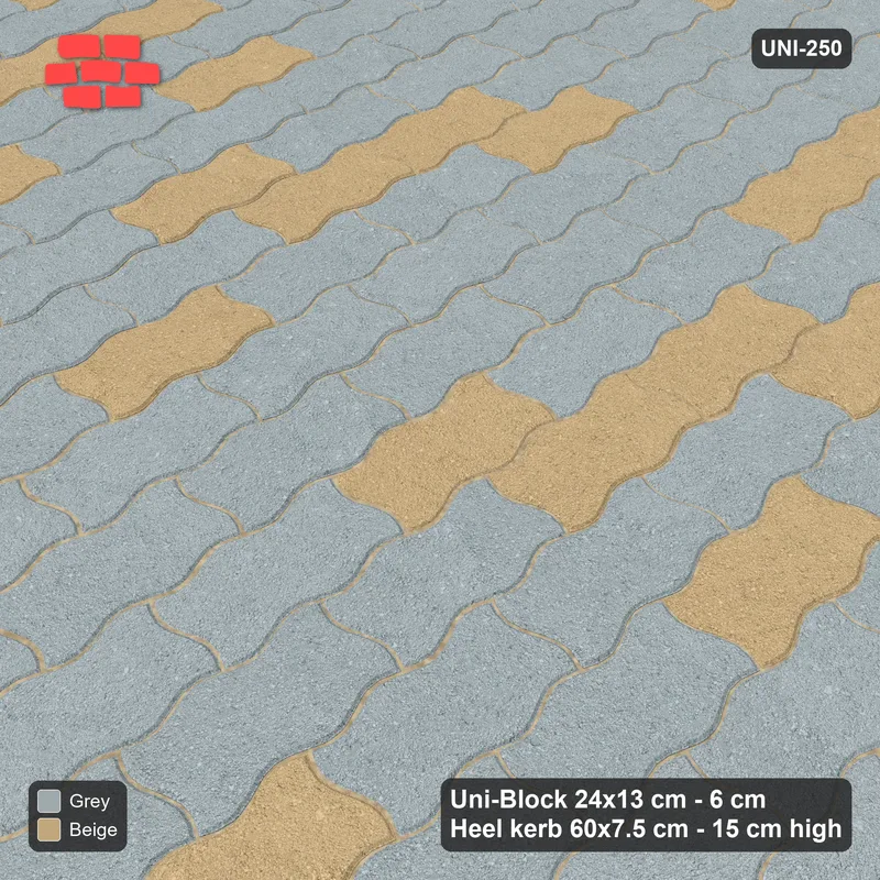 Interlock (Pasco) 24x13 cm · UNI-250 · Soft tonal blend, quarter-turn lay, kerb frame (Warm Grey) · Side view Interlock (Pasco) 24x13 cm · UNI-250 · Soft tonal blend, quarter-turn lay, kerb frame (Warm Grey) · Side view