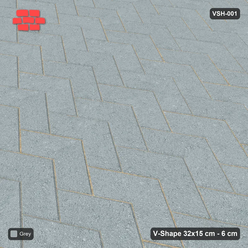 Interlock (Pasco) 32x15 cm · VSH-001 · Stacked chevron columns, solid tone · Side view Interlock (Pasco) 32x15 cm · VSH-001 · Stacked chevron columns, solid tone · Side view